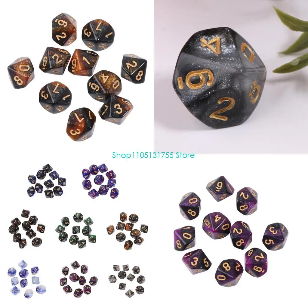 

K0EF 10 шт. многогранные 10-гранные игральные кости D10 кубики RPG настольные игры реквизит настольные