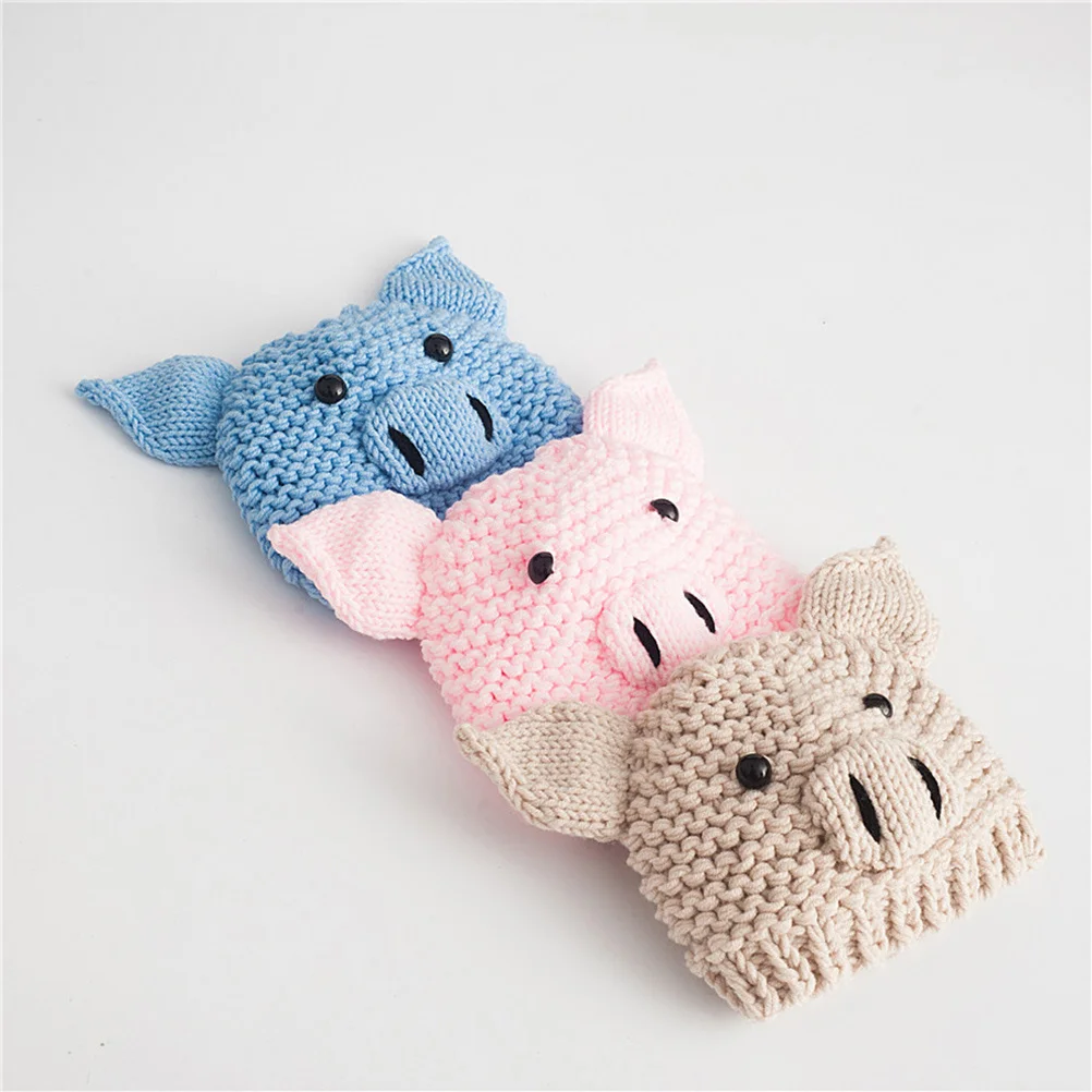 الوليد خنزير محبوك قبعة البيج الطفل التصوير الدعائم الرضع الكروشيه لطيف صور الدعامة الطفل قبعة الوليد صور الدعائم #3