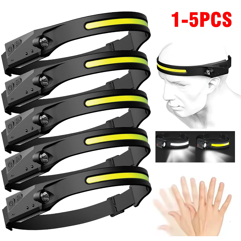

Induction Headlamp LED Head Flashlight USB Rechargeable Headlight with Built-in Battery 5 Lighting Modes Fishing Camping Lantern