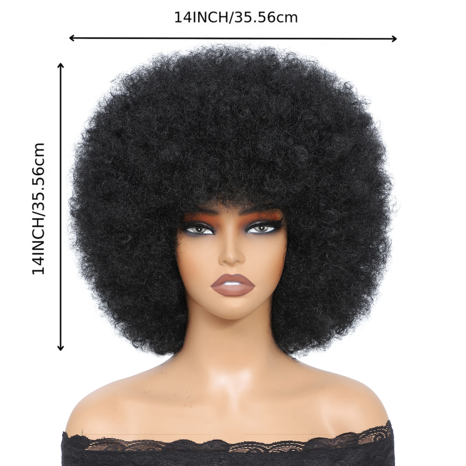 Afroวิกผมสําหรับผู้หญิงสีดํา 14 นิ้ว 70S Afro Kinky Curly Bouncy Fluffyพัฟวิกผมสังเคราะห์เหมาะสําหรับคอสเพลย์ทุกวันและปาร์ตี้