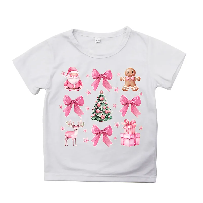 بلوزة برقبة دائرية مطبوعة إبداعية لعيد الميلاد، تي شيرت عالي الشارع عصري وعصري للأطفال ملابس أطفال ملابس بنات