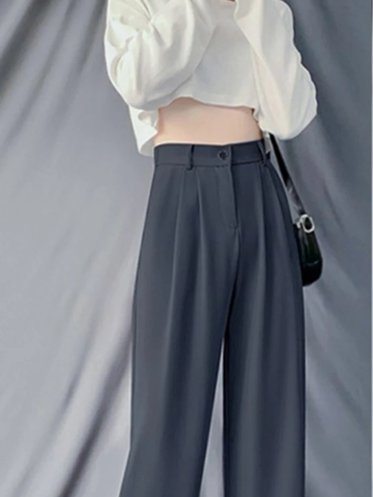 Spring New Women's Wide Leg Casual Loose Full Pants High Waist Summer Female Elegant Minimalism Straight Loose Trousers