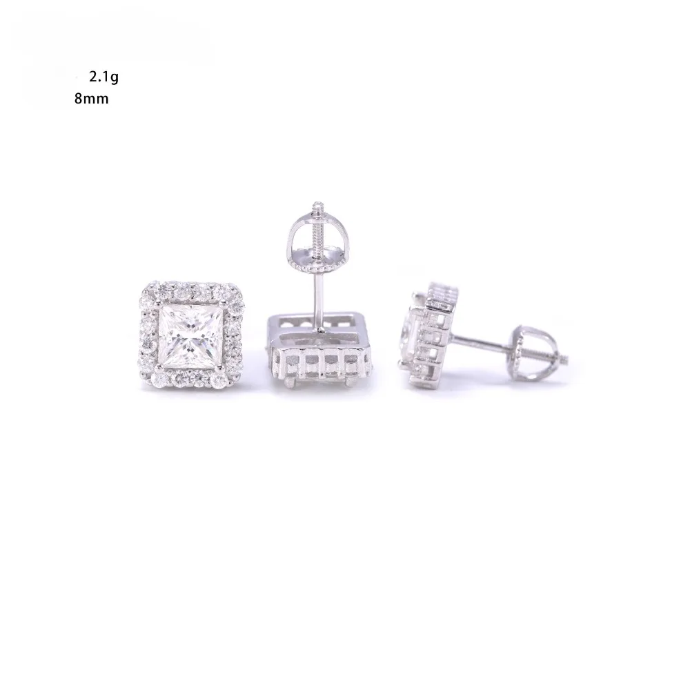 0,8ct D-Farbige Prinzessin-Moissanit-Ohrstecker mit Schraubverschluss, 925 Sterling Silber, Hip-Hop Rock Quadratische Diamant-Ohrringe, Geschenk für Männer und Mädchen – Detail 2
