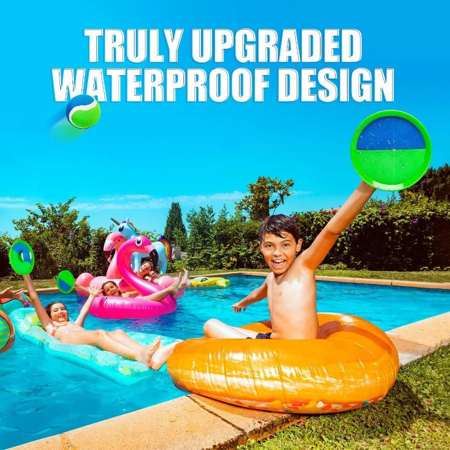 Toss catch paddle ball game set, jogos ao ar livre raquete quintal jogos, praia piscina areia gramado acampamento brinquedos com 8 pás 8 bolas 8 bir