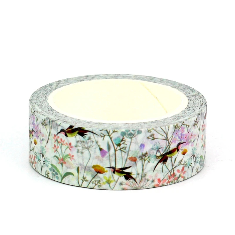 1PC 10M Decor Hummingbird in Sweet Blossom Garden Washi Tape for Scrapbooking Journaling Adhesive Masking Tape Cute Stationery