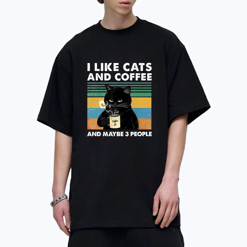 

Funny I Like Cats and Coffee Printed 100% Cotton Men Women short sleeve t-shirts Hip Hop streetwear Oversized t-shirt Unisex Top