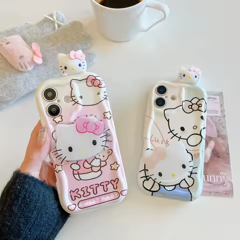 Sweet Kitty Head Grip Tok Holder Wave TPU Soft Phone Case for Samsung Galaxy S25 S24 S23 Ultra S22 Plus S21 S20 M55 A30S A51 A31