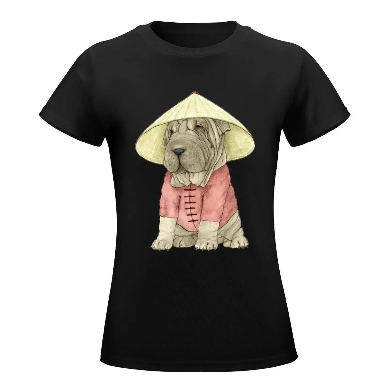 Shar Pei on The Great Wall T-Shirt tops animal print shirt for girls lady clothes Women's clothing