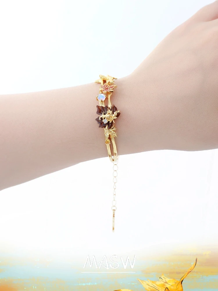 MASW Original Design Vintage Temperament Maple Leaf Bracelet For Women Fashion Accessories Modern Jewelry Hot Selling
