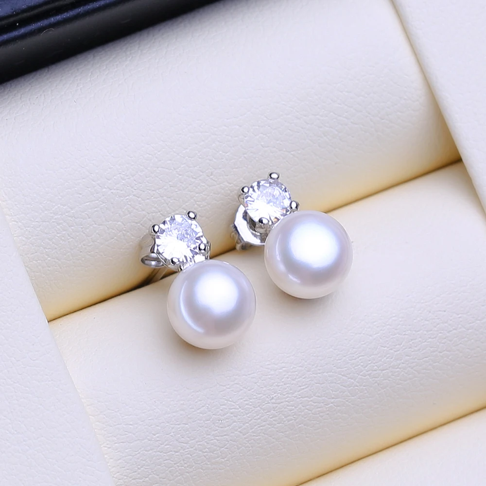 FENASY Genuine Natural White Freshwater Pearl Earrings 925 sterling silver Classic Elegant Stud Earrings For Women Fine Jewelry