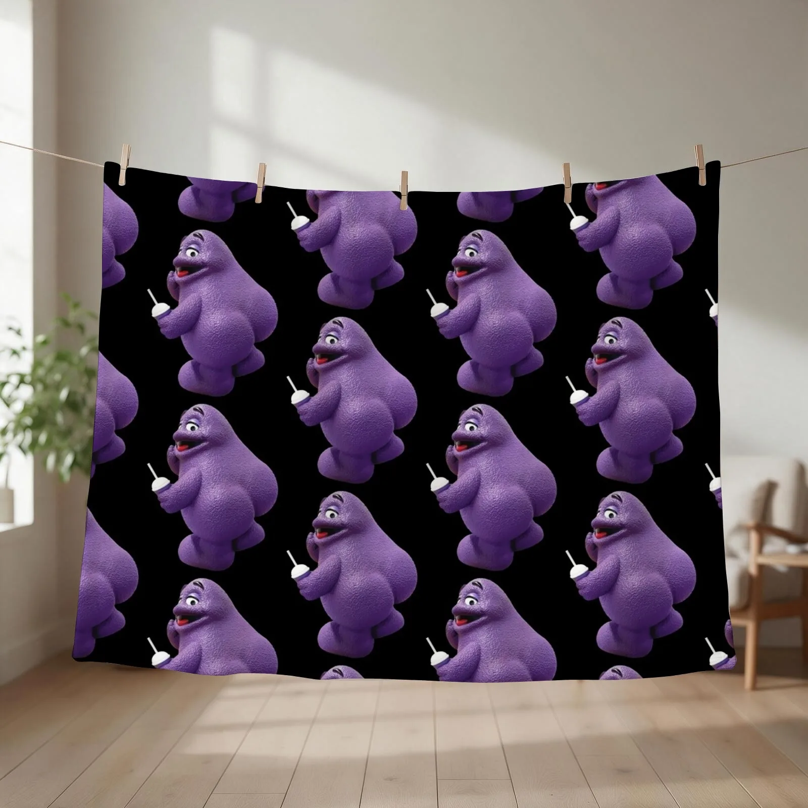 Grimace Funny Throw Blanket couch cozy soft plush fuzzy picnic outdoor blanket
