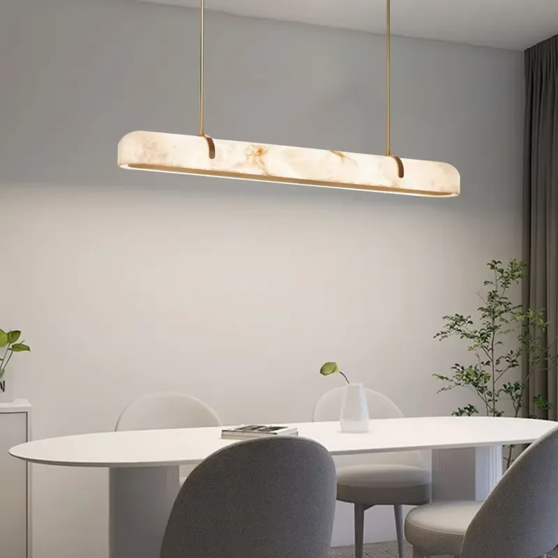 Vintage Song Dynasty Style Alabaster Chandelier Dimmable LED Pendant Light Adjustable Height for Restaurant Dining Room Decor