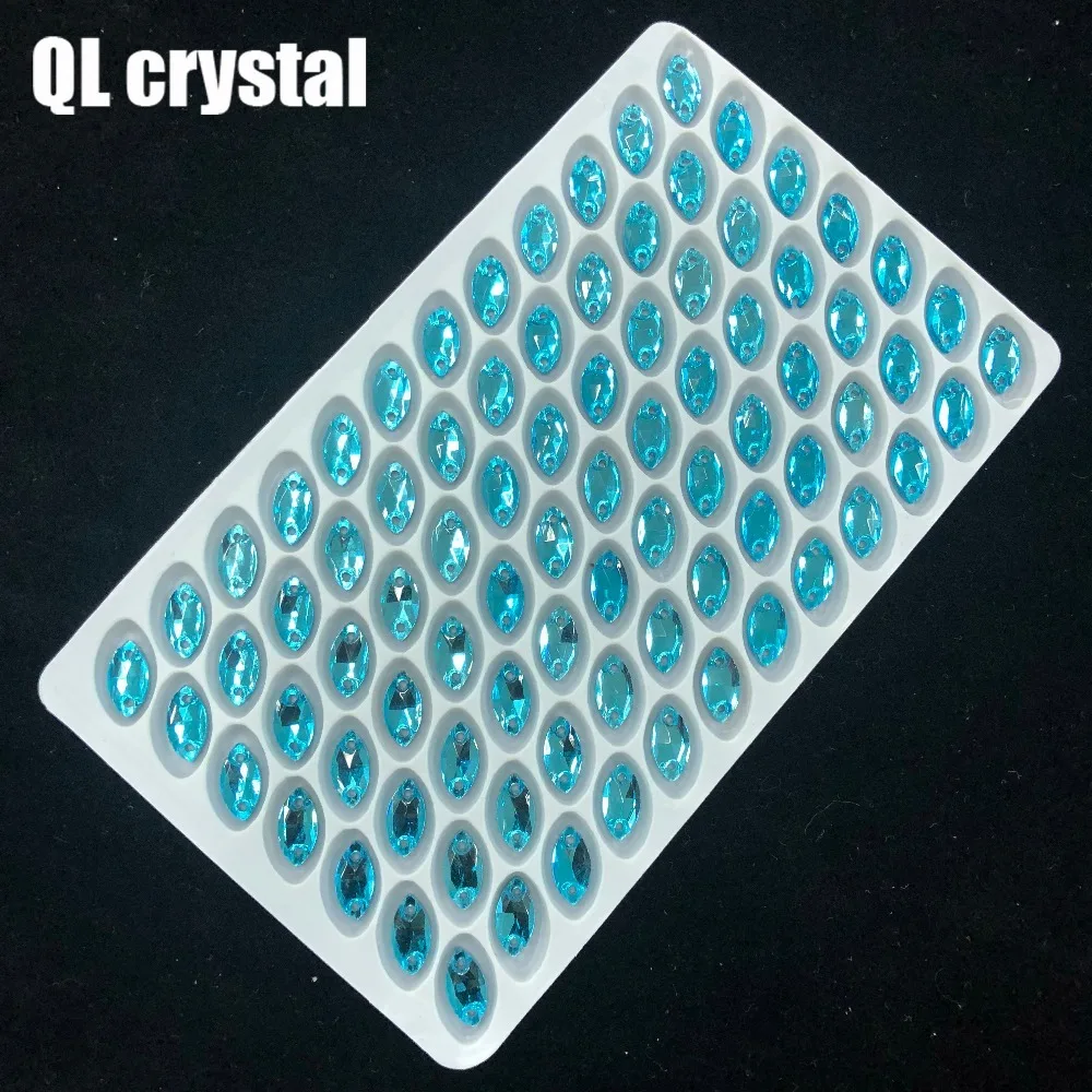 ALL Size Lake Blue Navette Sew on Crystal Rhinestones Flatback Marquise Sew on stone for Making wedding DIY  bags shose