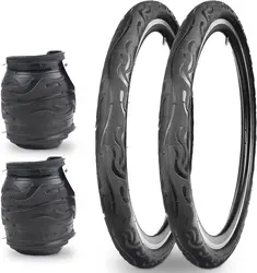 ZUKKA 2 Pack Bike Tire for Cruiser Bike 20/24/26 Inch  Flame Pattern Thread Bicycle Tire for MTB Cruiser Bicycle Black