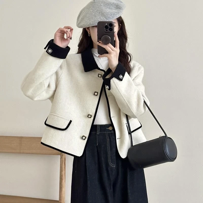 New Autumn Korean Short Shirt Collar Woolen Coat Jacket Ladies Temperament High Quality Double-sided Cashmere Female Outwear