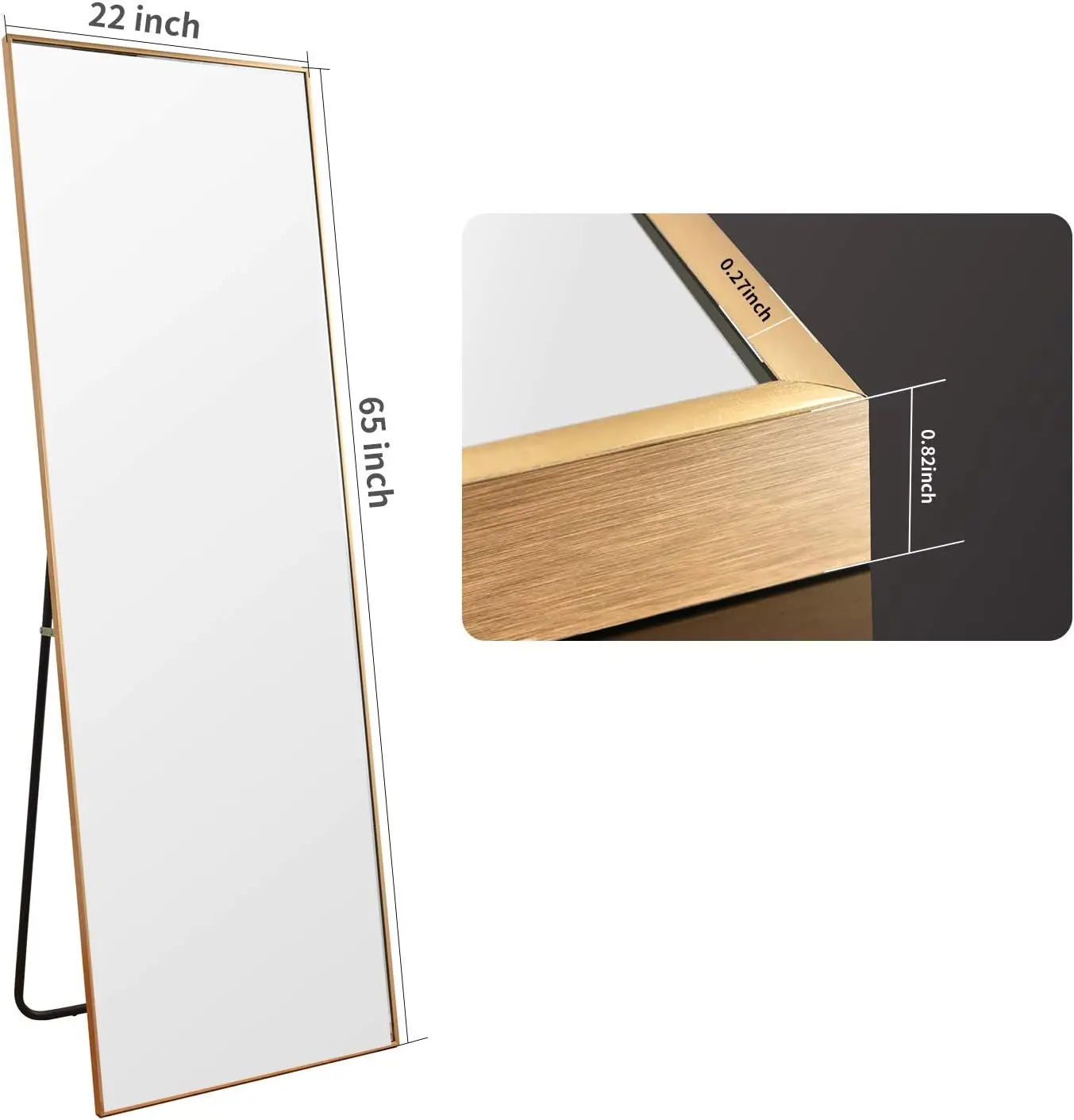 Full Length Mirror Extra Large Hanging or Leaning Rectangle Mirror Aluminum Alloy Thin Frame Bedroom Floor Dressing,Black espejo