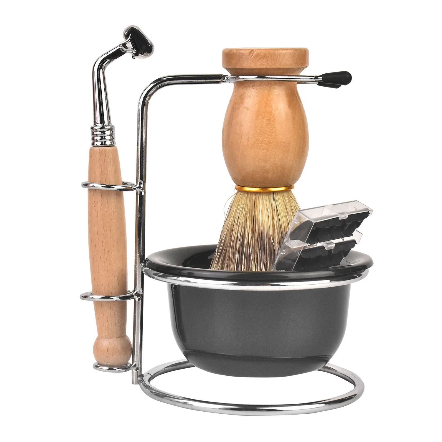 

Portable Travel Men Shaving Kit Manual Safety Razor with Shaving Brush Premium Beard Grooming Shaving Set for Home Business Trip