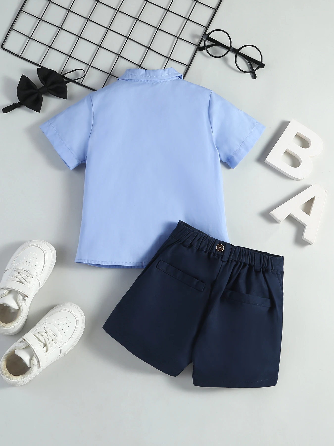 Infant Toddler Spring Summer Short Sleeve Shirt with Bow Tie Collar And Shorts Casual Outfit Set for Little Ones