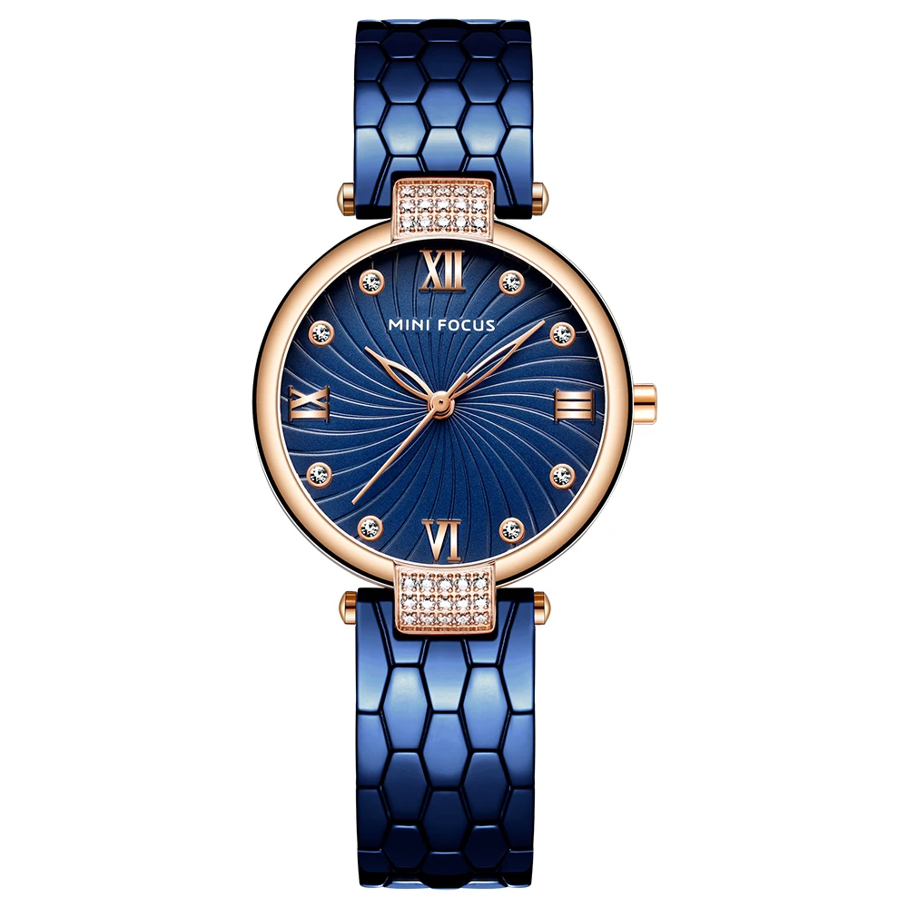 MINI FOCUS Women's Diamond-Set Watch, Japanese Quartz Movement  Tortoise-Pattern Stainless Steel Bracelet Fashion Wristwatch