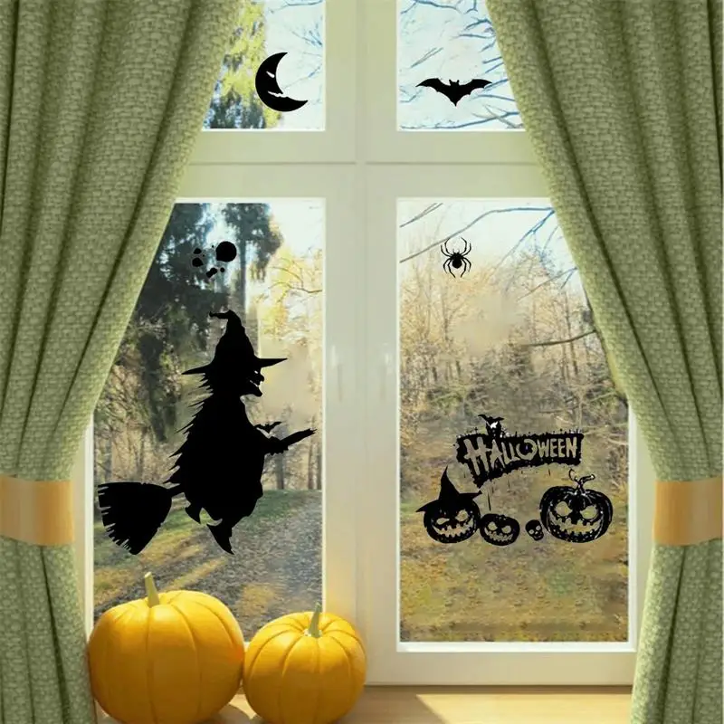 Pegatinas de ventana de Halloween, esqueleto estático, fantasmas, bruja, calabaza, silueta, divertidas y terroríficas, temáticas de Halloween para decoración de fiesta