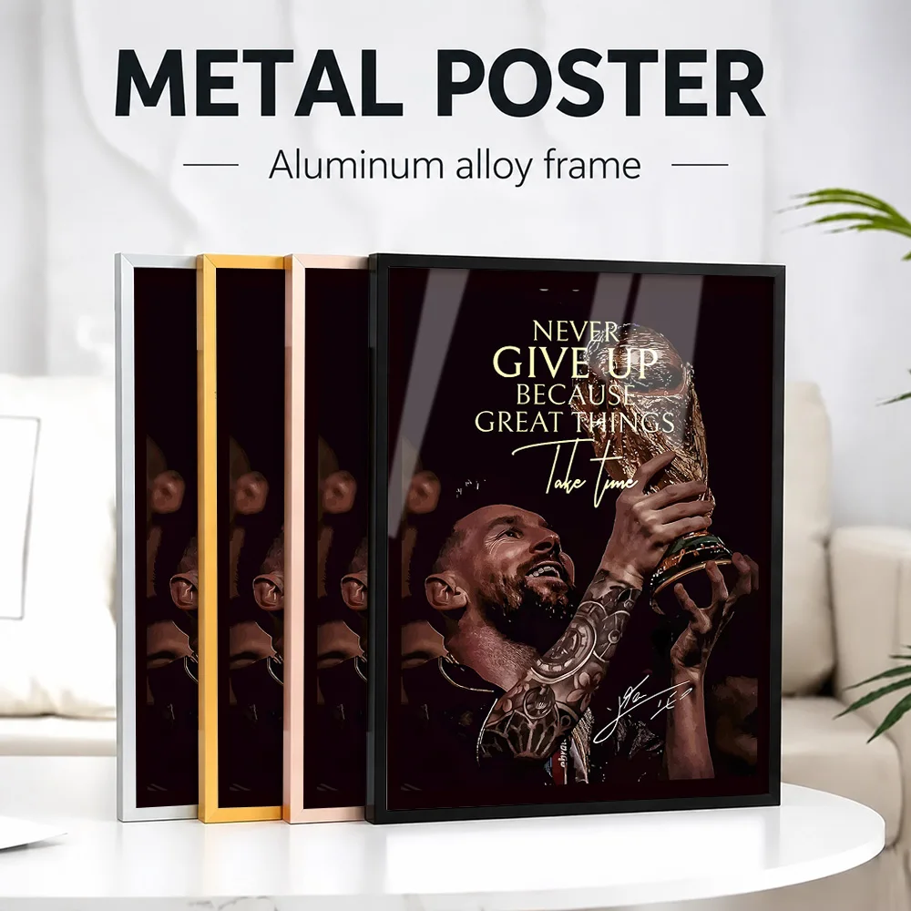 Lionel Messi Victory Framed Aluminum Metal Poster Customized Photo Dramatic Action Style Wall Art For Locker Room Athlete Gift