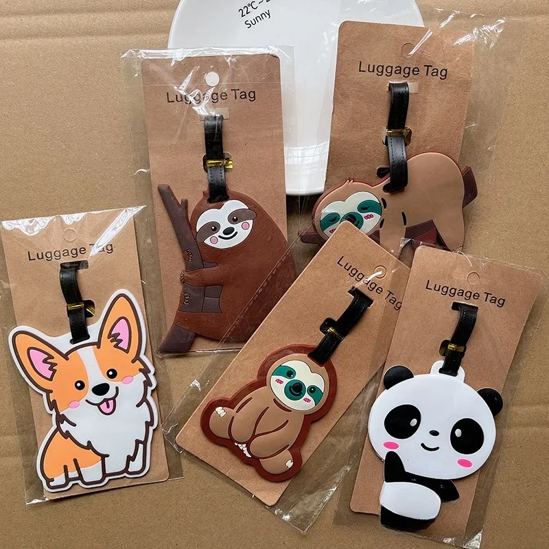 Etiquetas de equipaje creativas de PVC con forma de Animal de dibujos animados, etiqueta de embarque de goma, perezoso, Panda, etiqueta de silicona,