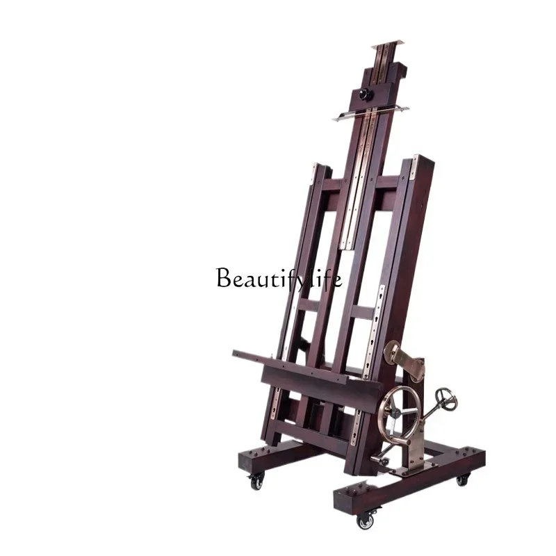 Beech Stationery Hand-Cranking Large Oil Painting Easel Wooden Display Stand Drawing Board Adjustment Flat