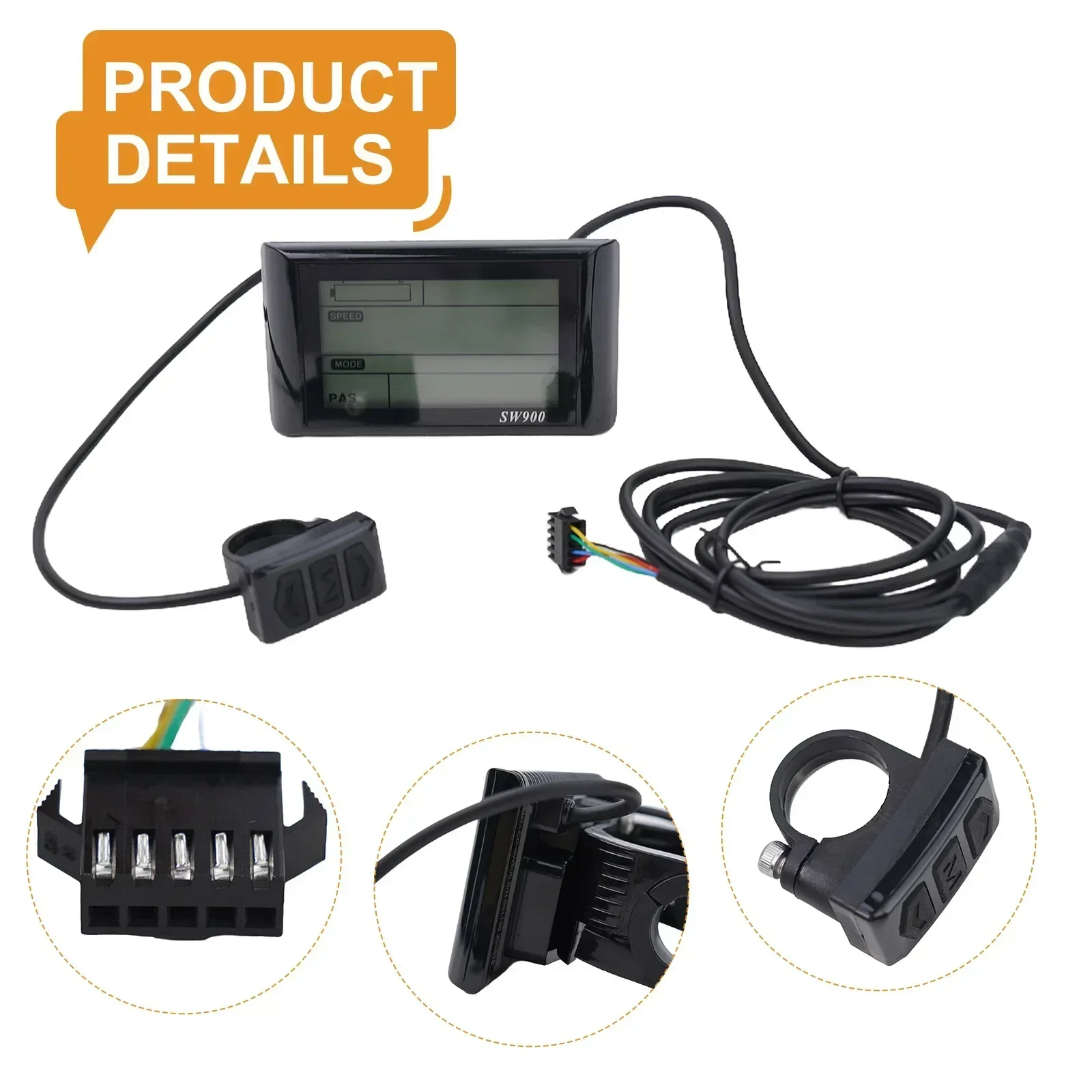 

Display Meter Display Screen Cycling Outdoor Sports Electric Bike LCD Display Replacement 180cm ABS Black LCD S900