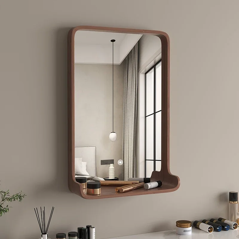 

Solid wood makeup mirror wall-mounted dresser led toilet retro bathroom