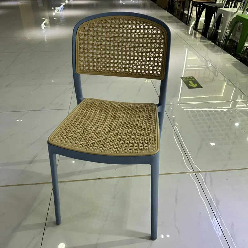 Wholesale PP Imitation Rattan Dining Chair Two Color Hollow Backrest Plastic Chair for Milk Tea Shop Bistro Outdoor Use