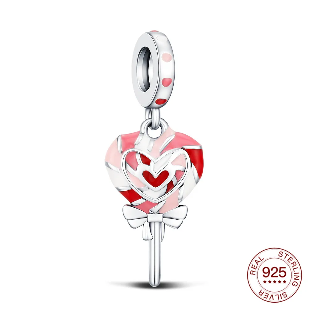 Charm-Anhänger aus 925er-Sterlingsilber, Silber, rosa, herzförmig, passend für Original-Accessoires, Armbänder, DIY-Frauen-Valentinstag-Schmuck