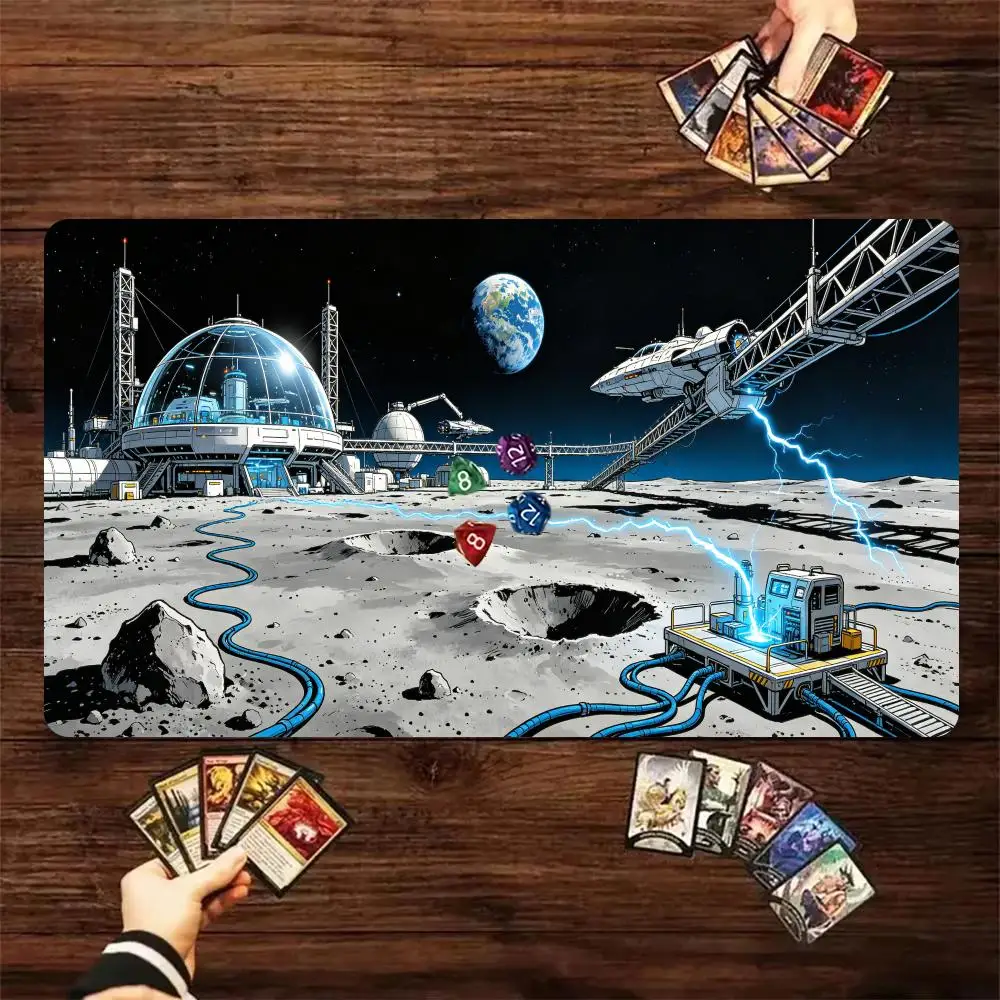 60X35cm Sci‑Fi Lunar Moon Base TCG Play mat Non‑Slip Rubber Trading Card Game Table Pad For Card Game Players