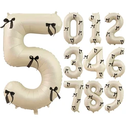 32 inch aluminum foil balloon, milky white numbers 0-9 for birthday party decoration, 5 large black bows, birthday party