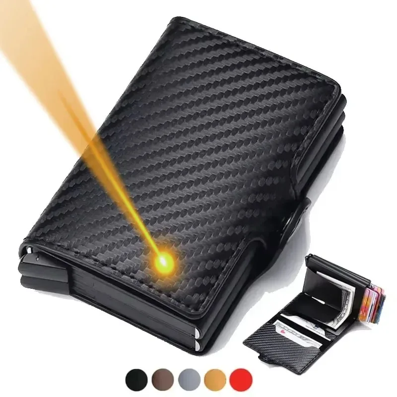 Custom Gift Men’s Carbon Fiber Wallet Engraved Name Mini Pop-Up Design RFID Security 12 Card Holders Top Quality Small Money Bag