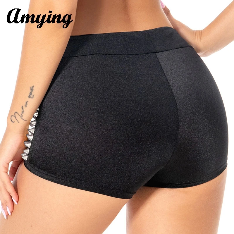 Calças de dança com rebite para mulheres Leggings de performance de palco Roupas de palco inferior Punk Rivet Hot Pants