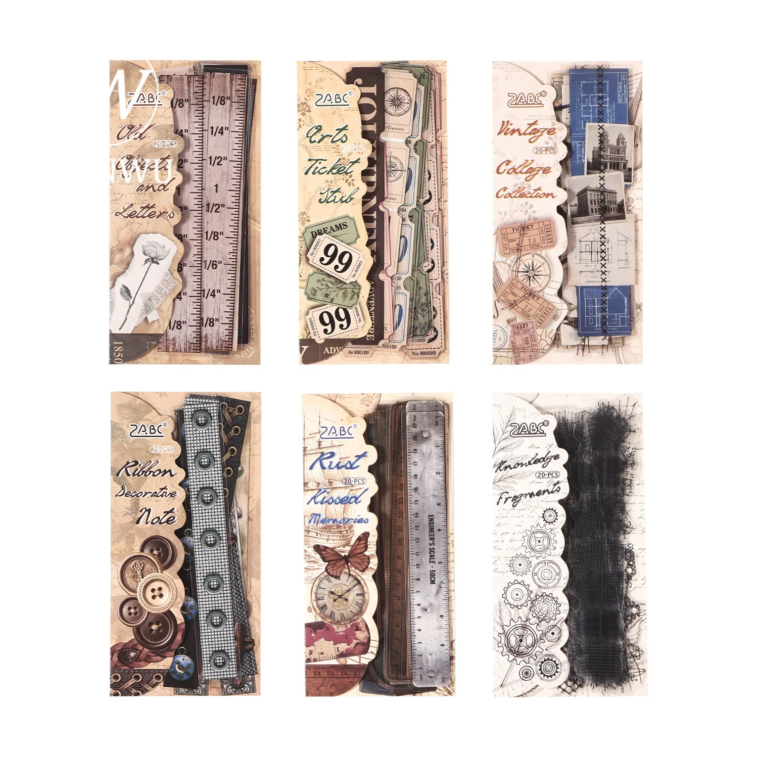JIANWU Vintage Life Ruler Bill Label Landscape Material Collage Scrapbooking PET Sticker Creative DIY Journal Stationery - view 5