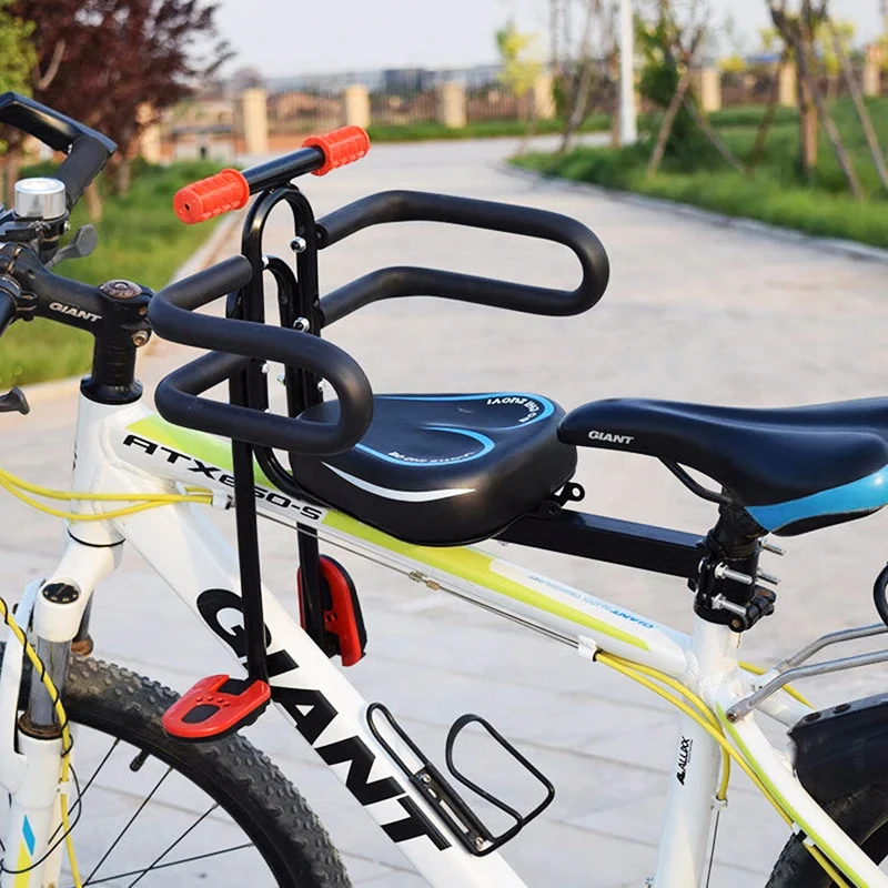 Front Mounted Child Bike Seat Safety Bicycle Front Seat Kids Saddle with Foot Pedals Support for MTB Road Bike Electric Bicycle