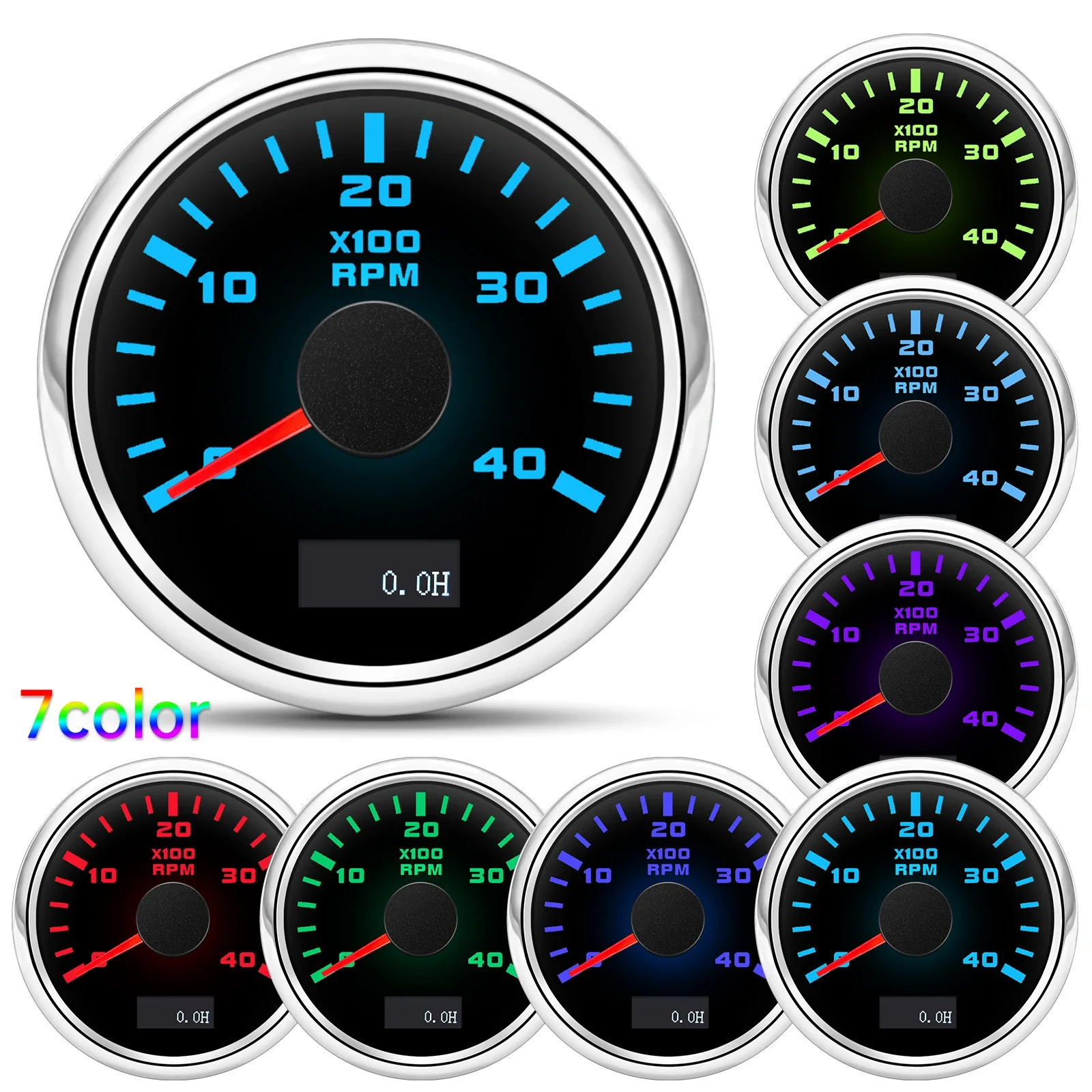 52mm Tachometer 3K-8K RPM Tacho Gauge Sensor Hour Meter 7 Colors Backlight Universal for Gasoline Diesel Car Marine Boat Yacht