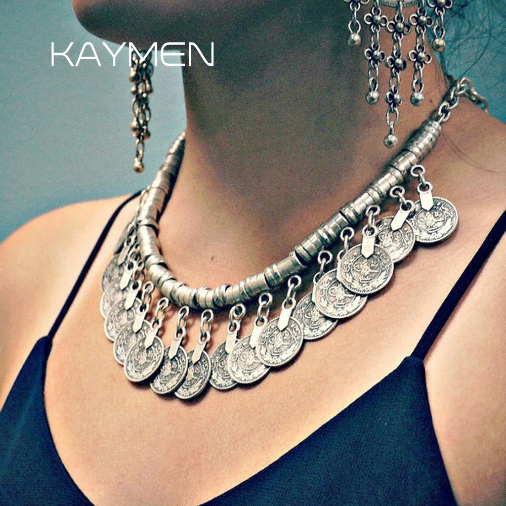 Vintage Bohemia Statement Coins Necklace Fashion Chokers Jewelry For Girls Punk Style Antqiue Gold Plating Pendants