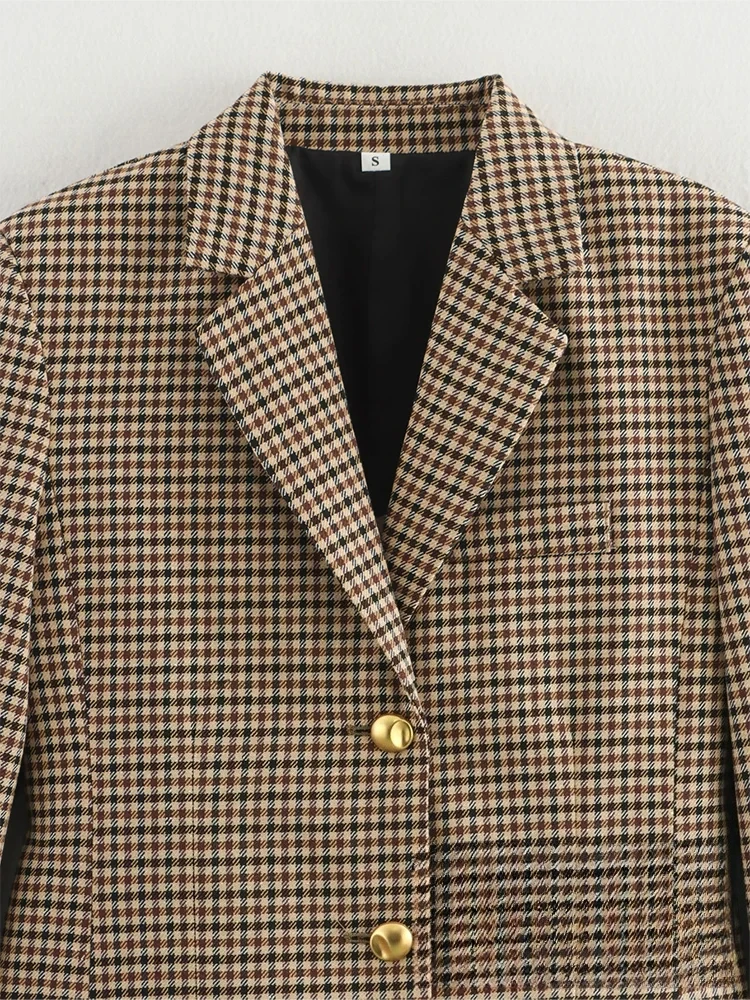 KONDALA Vintage Chic Women Blazer Houndstooth Single Breasted Slim Long Sleeve Blazer Fashion 2025 Spring Office Lady Blazers
