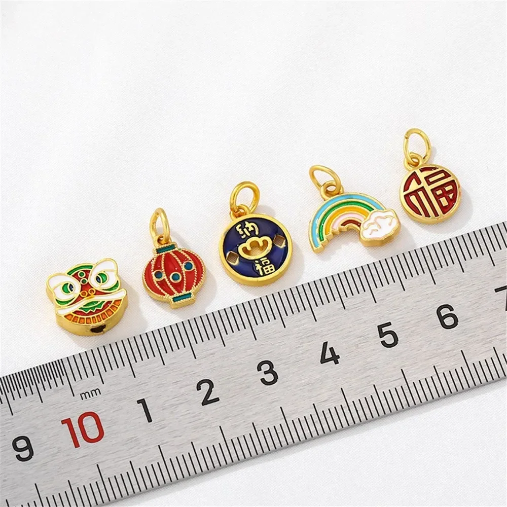 Ancient Gold Lion Rising Bead Pendant China-Chic Copper Gilded Diy Handmade Bracelet Necklace Jewelry Material Accessories L388