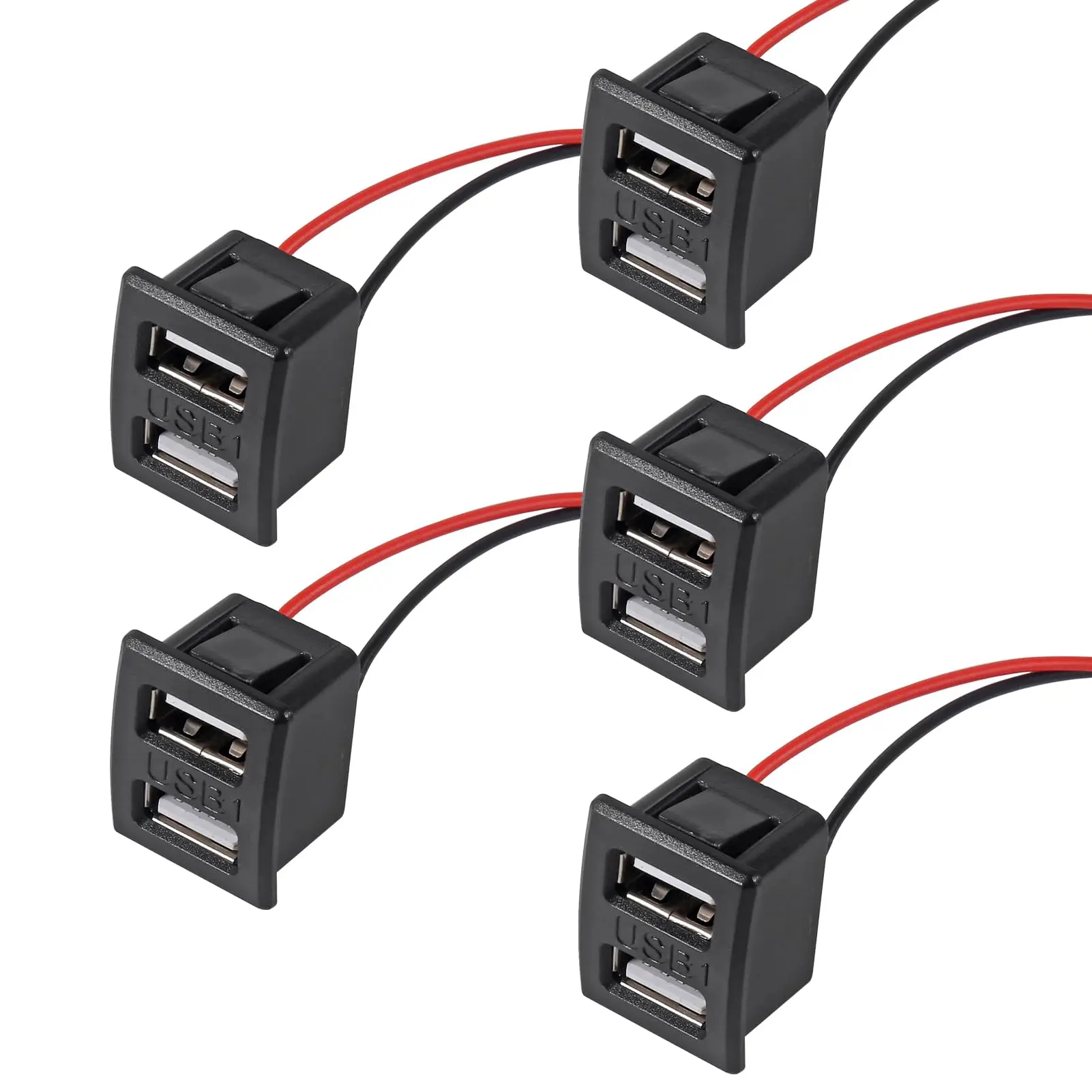 1pcs Double Layer USB Power Lamp Charging Socket with Cable Connector USB Female Socket Type-C Socket