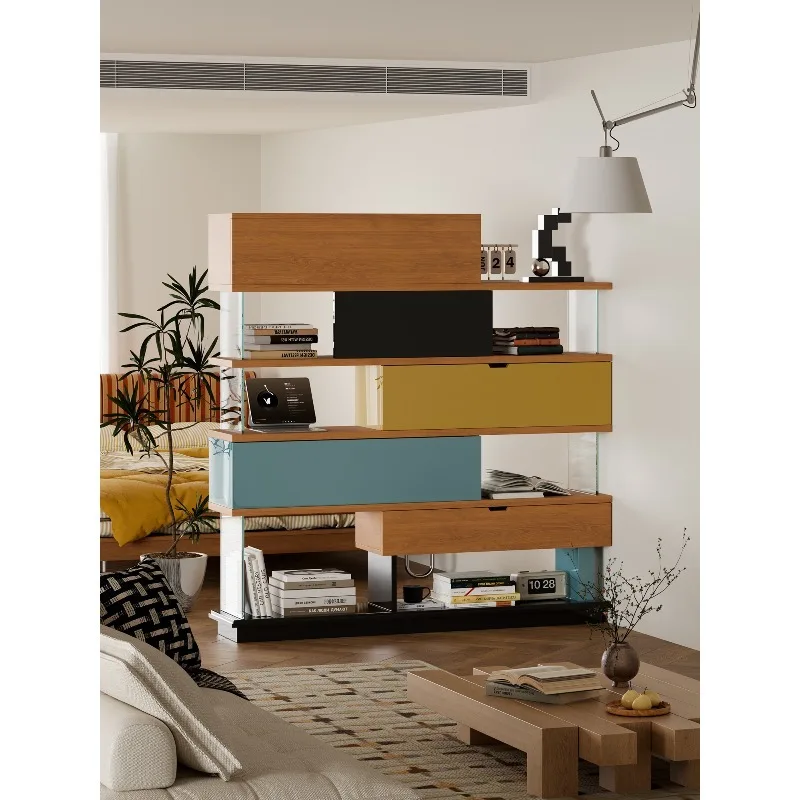 Valley and solid wood glass clamshell shelf jumping color design commercial household living room display shelf bookshelf cabine