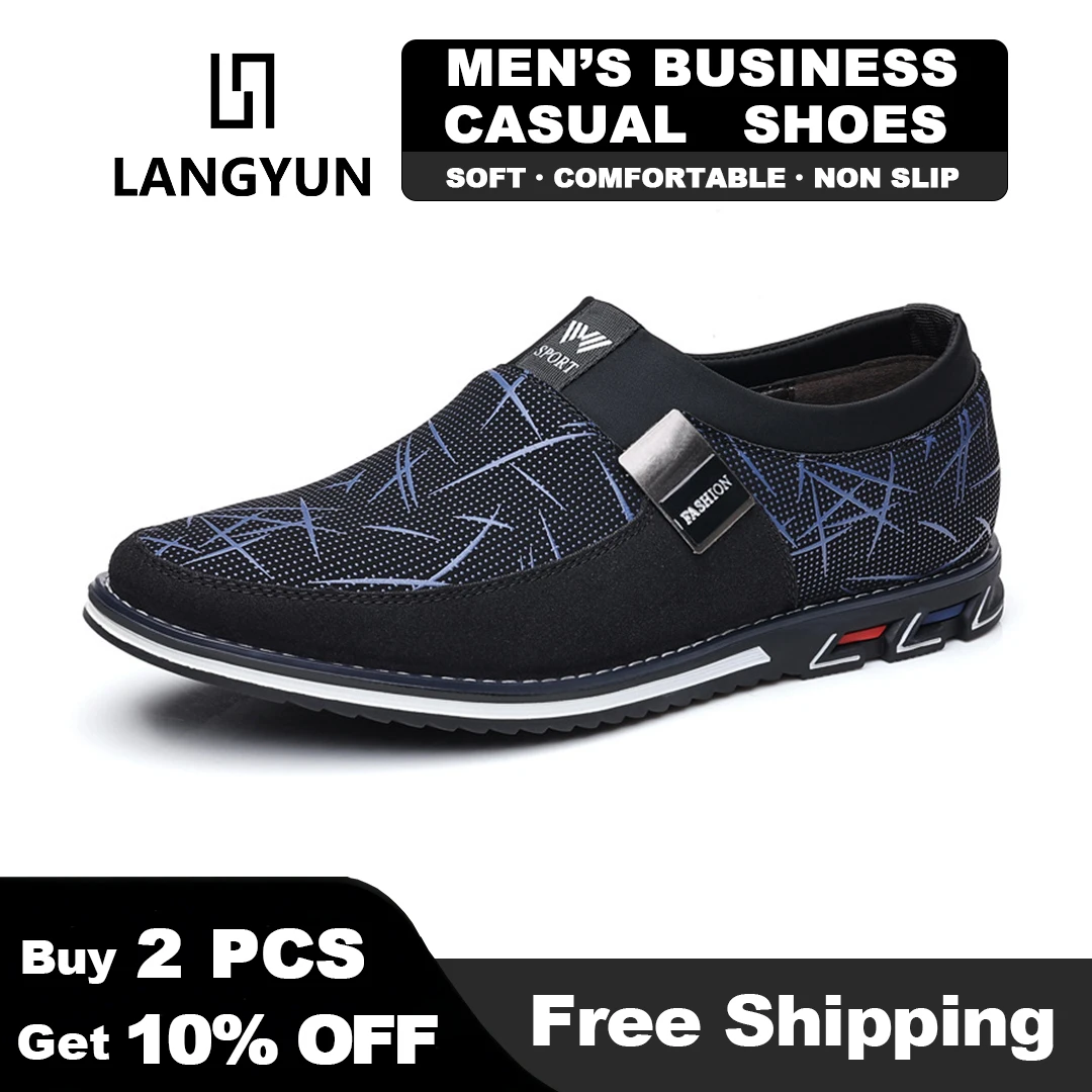 

LANGYUN Men's Business Casual Dress Shoes Lightweight Breathable Premium PU Leather Sneakers