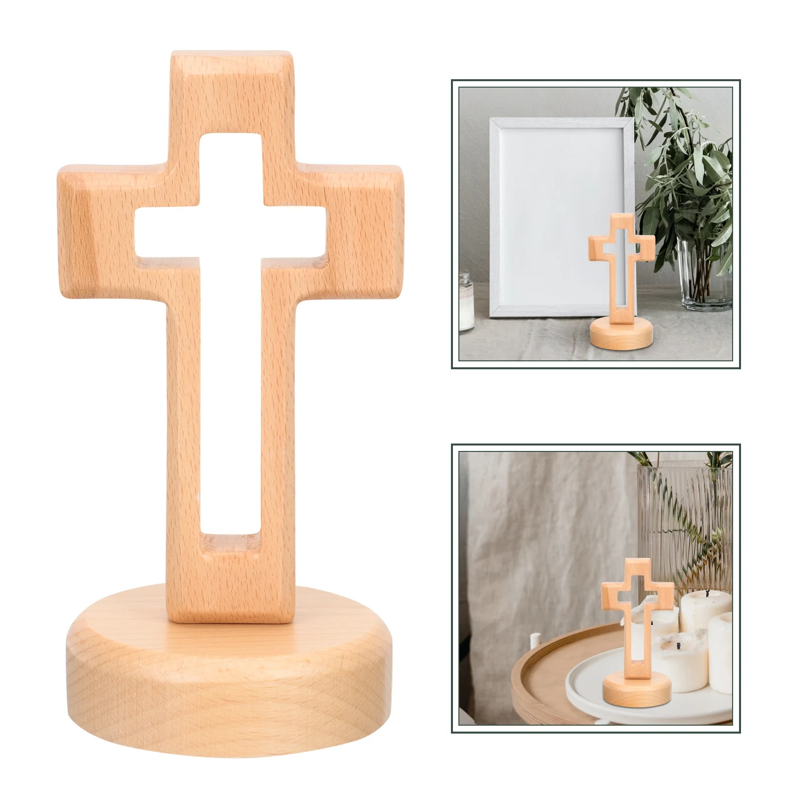 

1Set Wood Cross Shaped Ornament Practical Traditional Style Decoration for Living Room Office Desktop Wooden Cross Decor