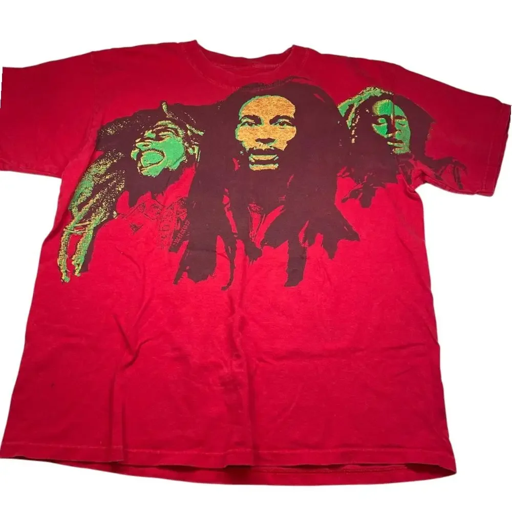 AVELA Bob Marley Camiseta gráfica de manga corta Rojo Talla grande
