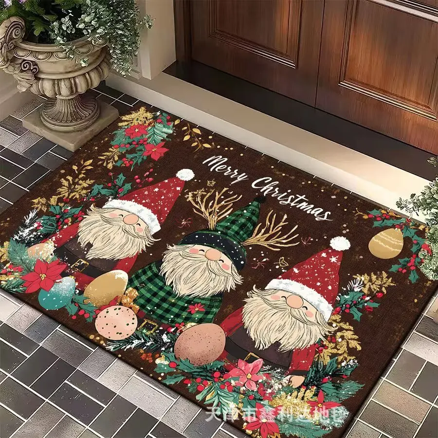 VIKAMA Merry Christmas Greeting Doormat for Front Door, Soft Velvet Welcome Mat, Non Slip Anti Fatigue Door Rug Indoor Outdoor