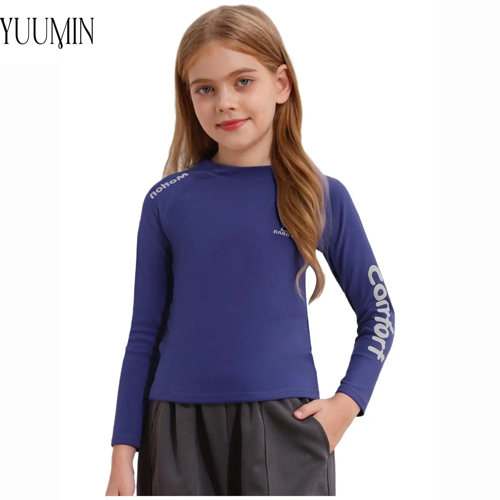 

Kids Boys Girls Moisture-Wicking Sports Tops Running Fitness Costumes Round Neck Long Sleeve T-shirt for Hiking Camping Workout