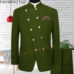 Gwenhwyfar Suits For Men Groom Tuxedo Affrica Wedding Wear Casual Male Blazer Army GreenSuit Slim Wedding Suits(Jacket+Pants)