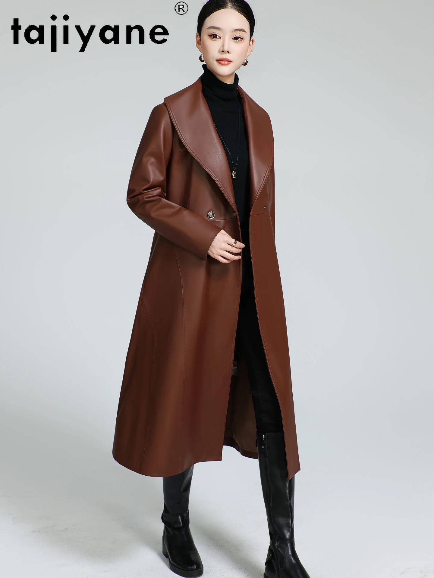 TAJIYANE جلد الغنم الحقيقي أوزة أسفل معطف المرأة طويلة ضئيلة سترات من الجلد الطبيعي مع فرو المنك طوق 2025 ملابس امرأة 신상 Jadiitet #3